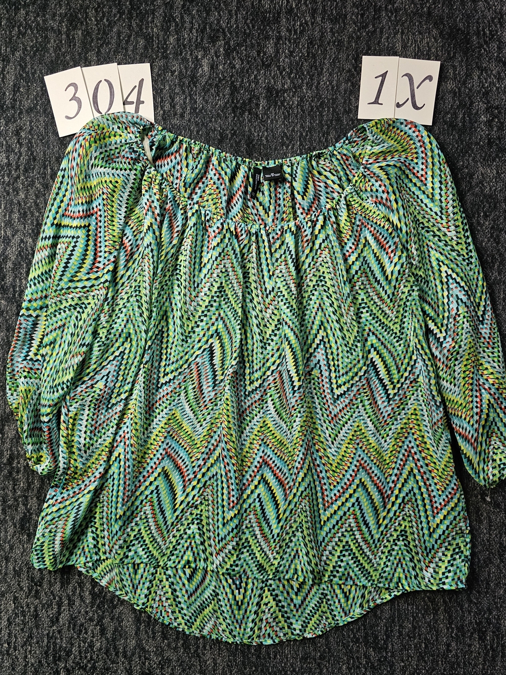 new directions Green Zigzag Blouse